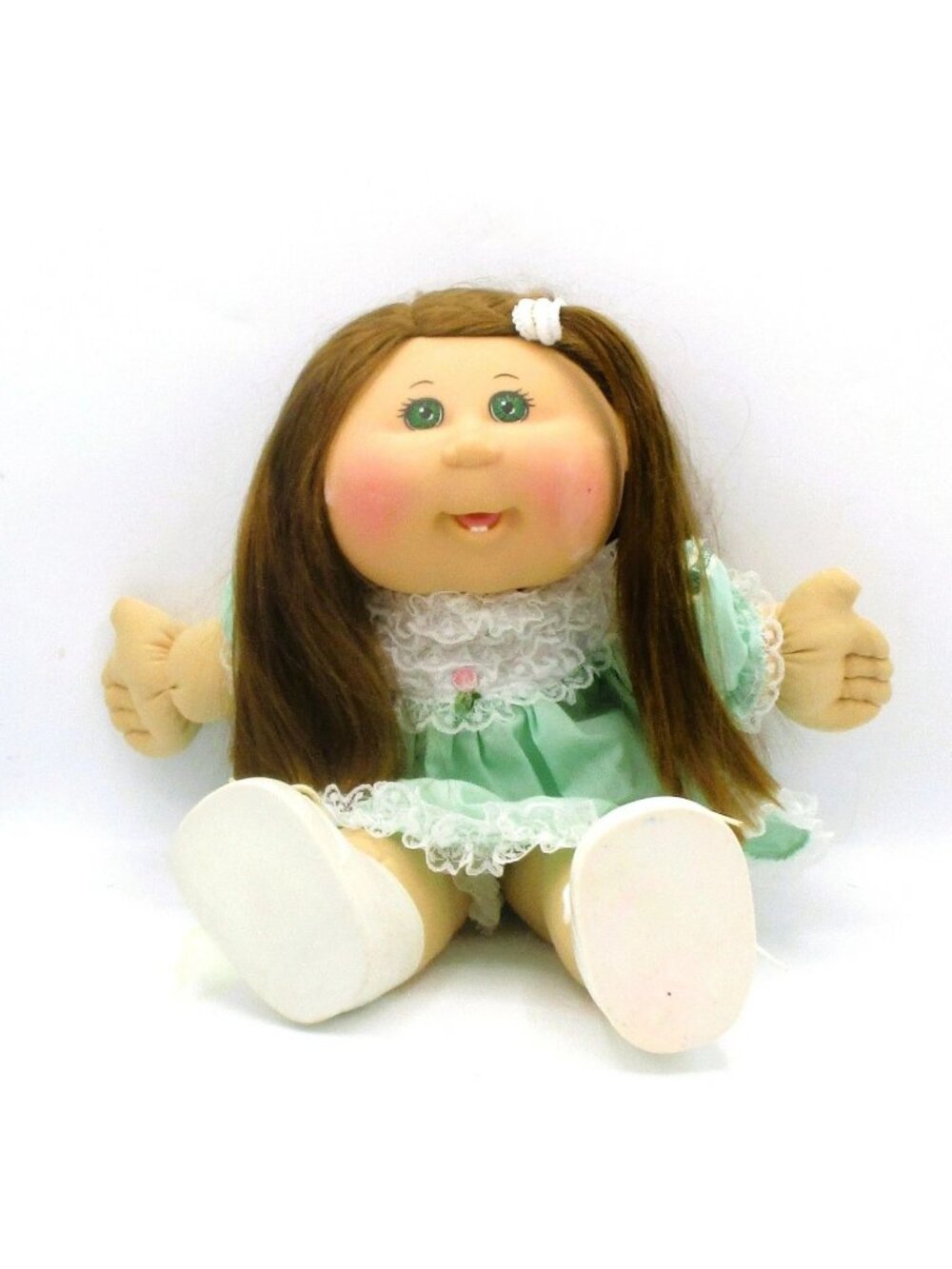 CPK Girl Doll 1984 Play Along PA 9Brown Hair Green Eyes CPK Green Outfit Shoes16